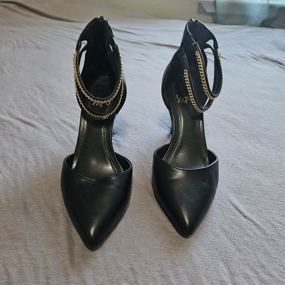 Impo Black and Gold Heels with Ankle Strap